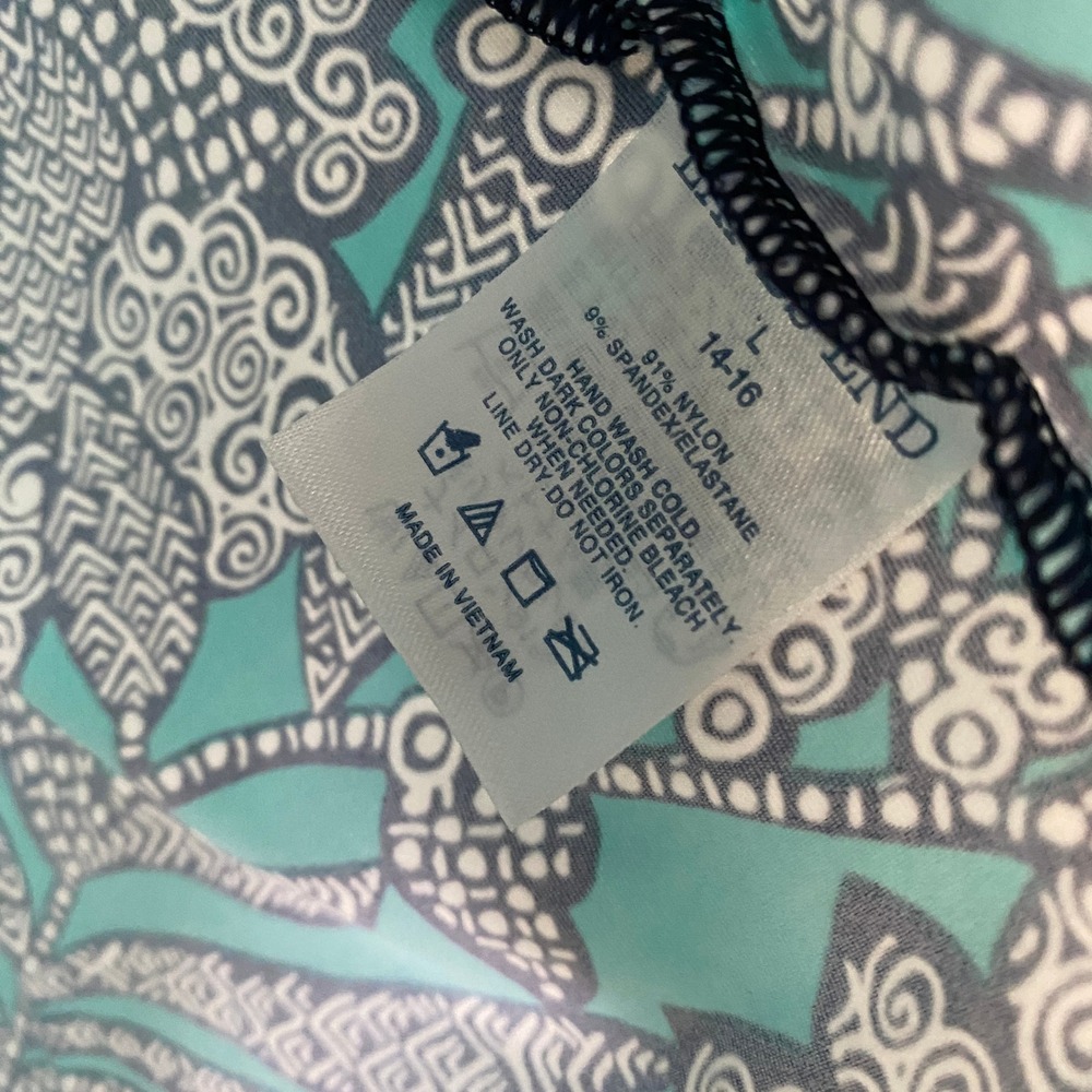 Lands' End L Floral Swim Shirt Rash Guard Long Sleeve Aqua Blue White Navy - Picture 5 of 9